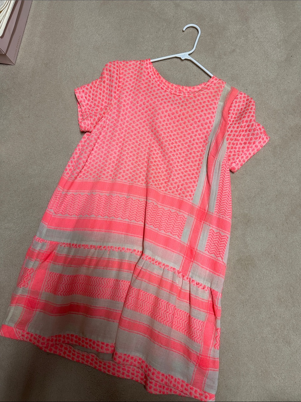 Kids Neon Pink Patterned Short-Sleeve Dress